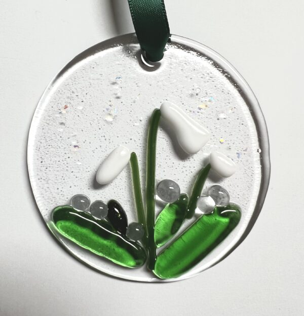 Fused glass snowdrop suncatcher