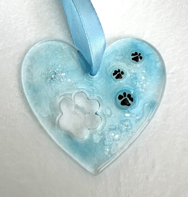 Fused glass pawprint heart