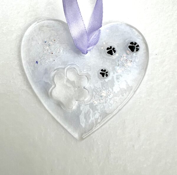 Fused Glass Pawprint heart