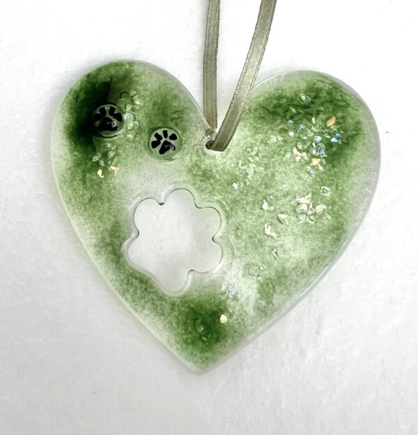 Fused glass pawprint heart