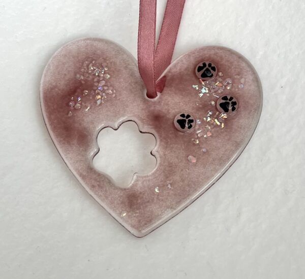 Fused glass pawprint heart