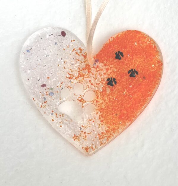 Fused glass pawprint heart