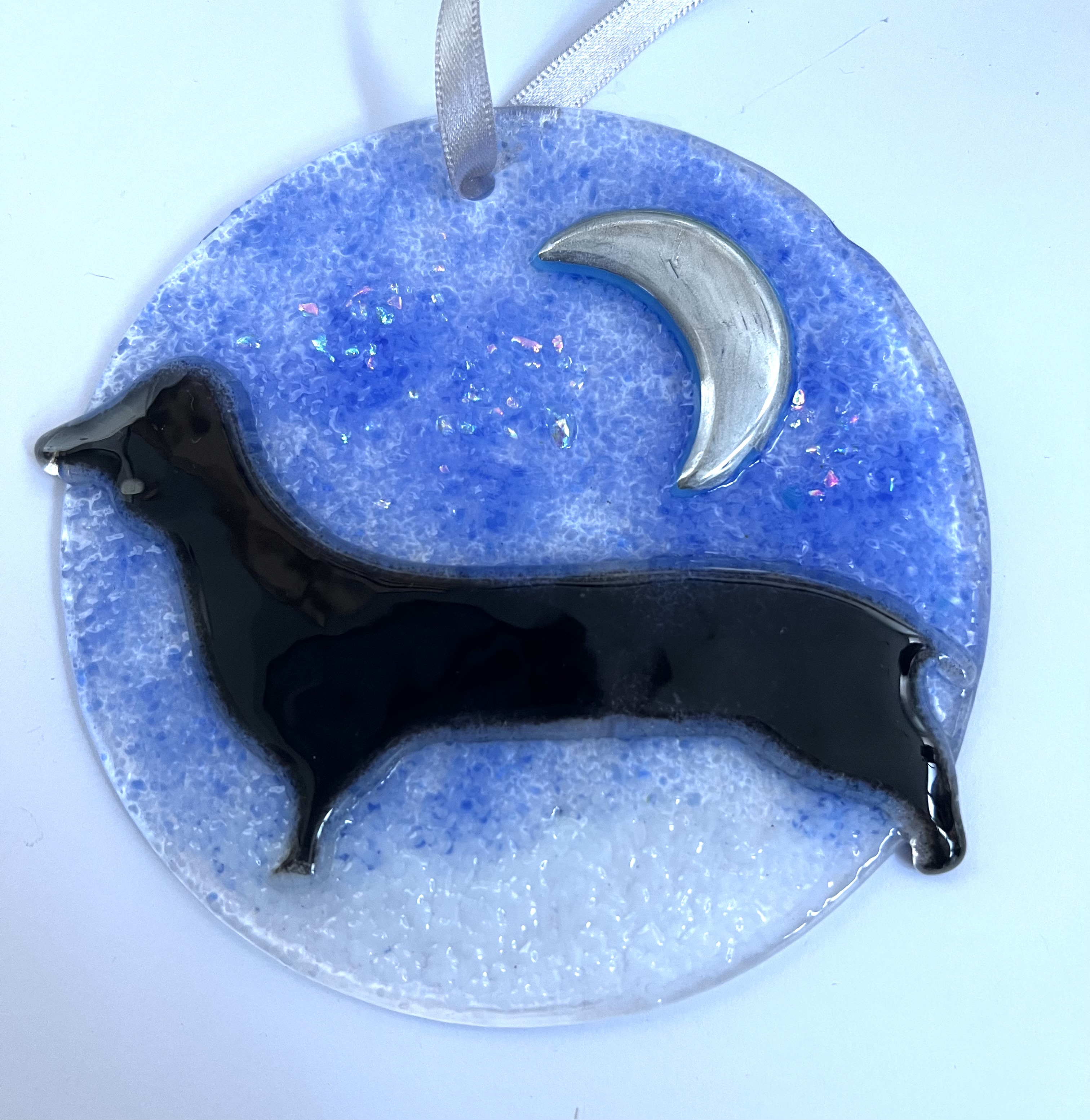Handmade glass sausage dog suncatcher