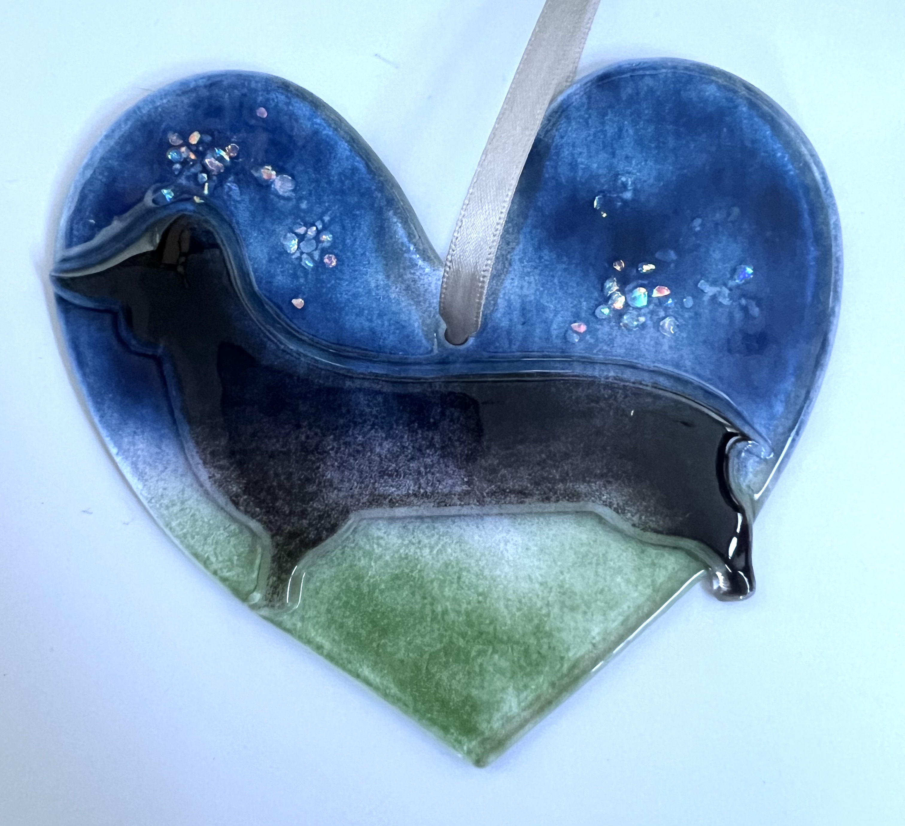 Handmade sausage dog glass heart