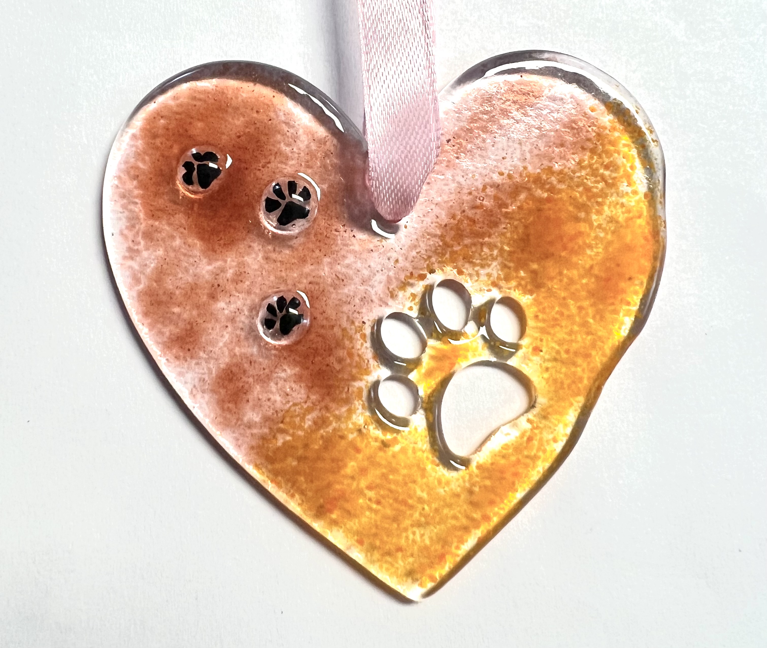 Handmade glass pawprint heart