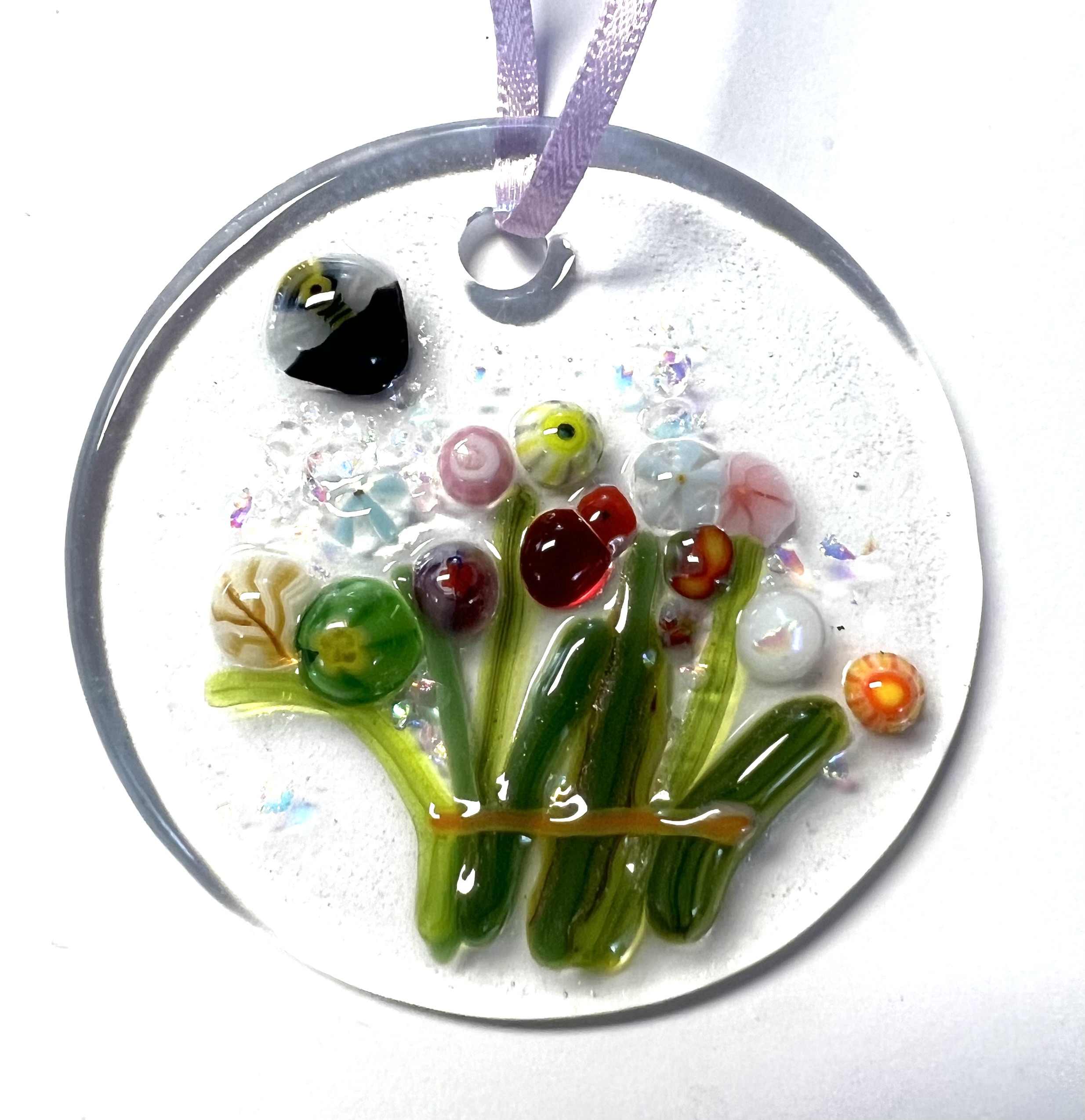 Fused glass flowers suncatcher