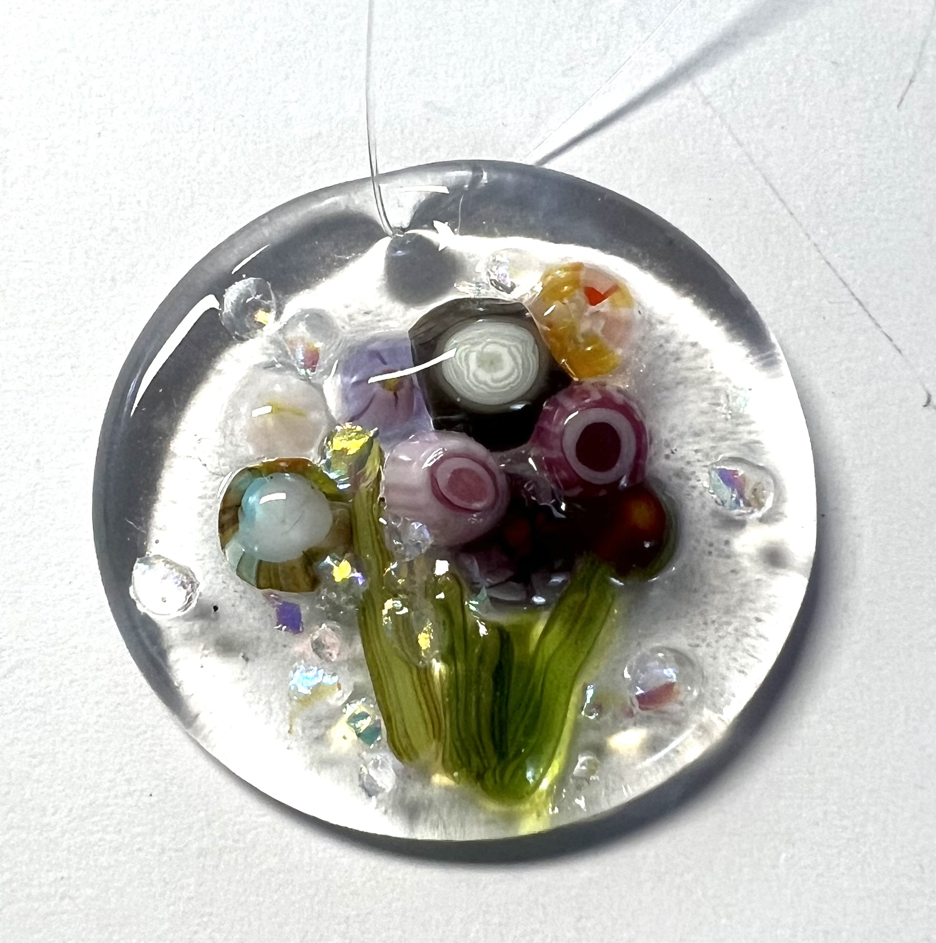 Fused glass flowers pendant